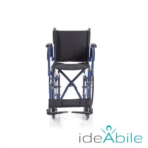 Sedia a rotelle pieghevole ad autospinta con ingombro ridotto, trasformabile in transito, vista frontale