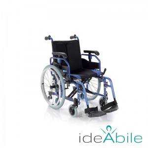 Sedia a rotelle pieghevole ad autospinta in alluminio verniciato a doppia crociera, vista generale