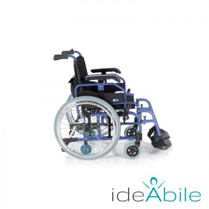 Sedia a rotelle pieghevole ad autospinta in alluminio verniciato a doppia crociera, vista laterale