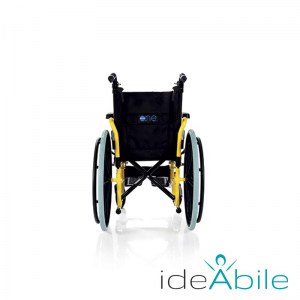 Sedia a rotelle pieghevole ad autospinta per bambini in acciaio, vista retro